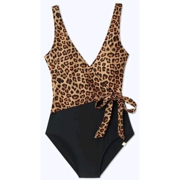 Summersalt The Perfect Wrap One Piece Womens 14 Leopard Swimsuit Bathing Suit - Picture 3 of 10